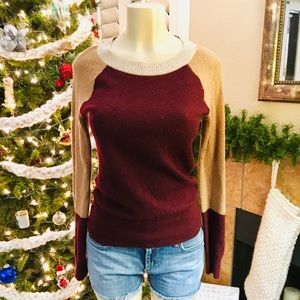 J. Crew Burgundy Color Block Sweater - Sz S